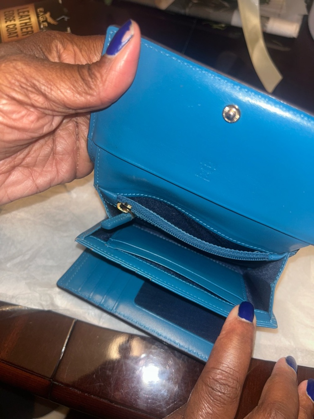 MCM Turquoise Saffiano Leather Wallet with Gold Logo - Picture 10 of 10